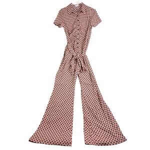 Feel In Button Front Jumpsuit Belted Women's Medium Burgundy Disco Wide Flare